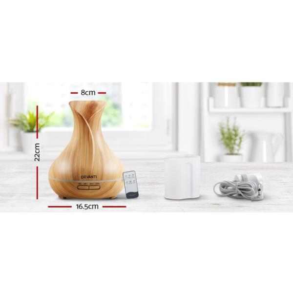 Devanti 400ml 4 in 1 Aroma Diffuser remote control - Light Wood - Image 2