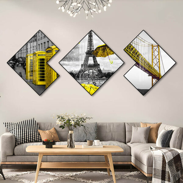 3 piece World Famous Cities Crystal Porcelain painting Aluminum alloy frame - Image 2