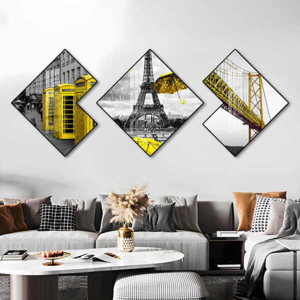 3 piece World Famous Cities Crystal Porcelain painting Aluminum alloy frame - Image 3