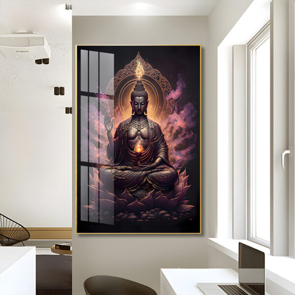 Buddha Meditation Feng Shui Crystal porcelain painting Aluminum alloy frame - Image 5