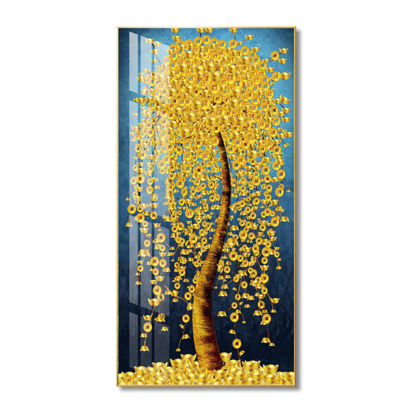 Golden Money Tree Adoring and colourful Ginkgo Leaf Crystal porcelain painting Aluminum alloy frame with 5D Diamond