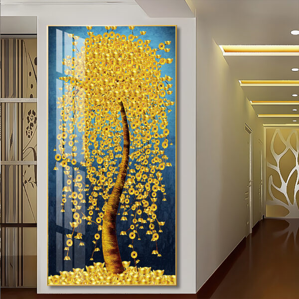 Golden Money Tree Adoring and colourful Ginkgo Leaf Crystal porcelain painting Aluminum alloy frame with 5D Diamond - Image 5