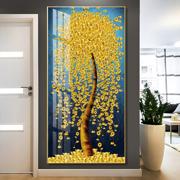 Golden Money Tree Adoring and colourful Ginkgo Leaf Crystal porcelain painting Aluminum alloy frame with 5D Diamond - Image 4