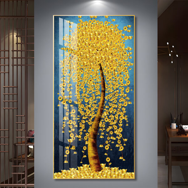 Golden Money Tree Adoring and colourful Ginkgo Leaf Crystal porcelain painting Aluminum alloy frame with 5D Diamond - Image 3