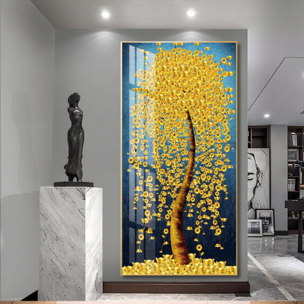 Golden Money Tree Adoring and colourful Ginkgo Leaf Crystal porcelain painting Aluminum alloy frame with 5D Diamond - Image 2