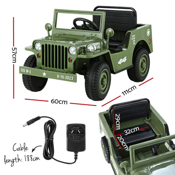 Rigo Kids Electric Ride On Car Jeep Military Off Road Toy Cars Remote 12V Olive - Image 2