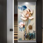 Sacred Lotus Flower Crystal porcelain painting Aluminum alloy frame with 5D Diamond - Image 4