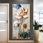 Sacred Lotus Flower Crystal porcelain painting Aluminum alloy frame with 5D Diamond - Image 3