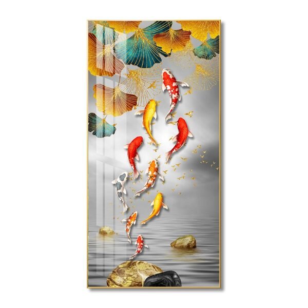 Koi Fish and Ginkgo Leaf Crystal porcelain painting Aluminum alloy frame with 5D Diamond