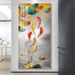 Koi Fish and Ginkgo Leaf Crystal porcelain painting Aluminum alloy frame with 5D Diamond - Image 5