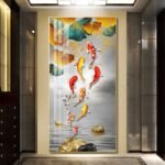 Koi Fish and Ginkgo Leaf Crystal porcelain painting Aluminum alloy frame with 5D Diamond - Image 2
