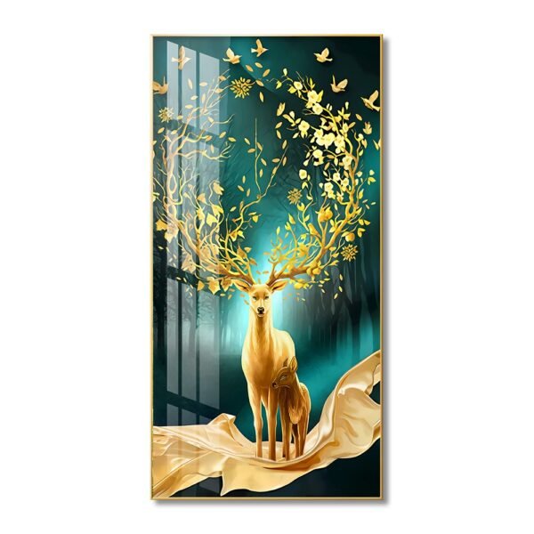 Loving Mother Deer and Fawn Abstract Crystal porcelain painting Aluminum alloy frame with 5D Diamond