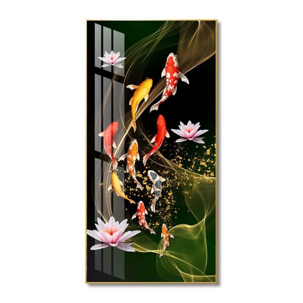 Nine Koi Fish and Pink Lotus Abstract Crystal porcelain painting Aluminum alloy frame with 5D Diamond