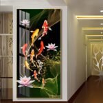 Nine Koi Fish and Pink Lotus Abstract Crystal porcelain painting Aluminum alloy frame with 5D Diamond - Image 4