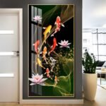 Nine Koi Fish and Pink Lotus Abstract Crystal porcelain painting Aluminum alloy frame with 5D Diamond - Image 3