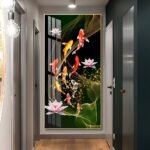 Nine Koi Fish and Pink Lotus Abstract Crystal porcelain painting Aluminum alloy frame with 5D Diamond - Image 2