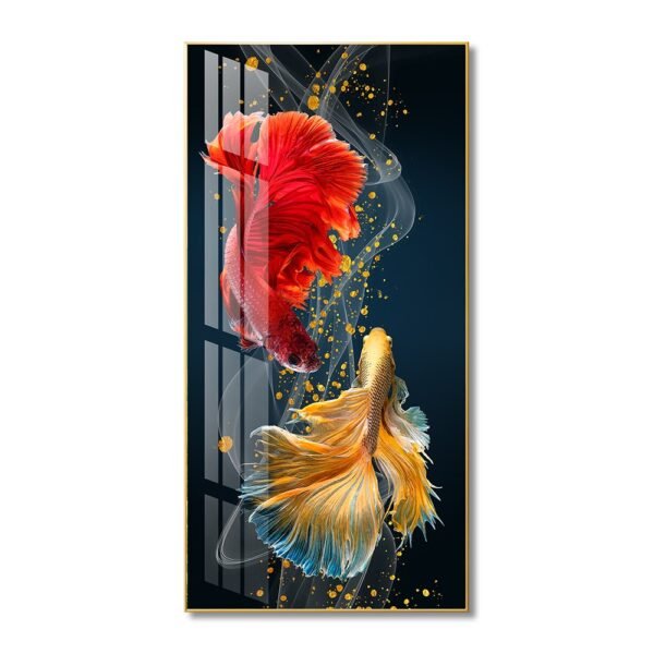 Betta Fish Couple in all their splendour Crystal porcelain painting Aluminum alloy frame with 5D Diamond