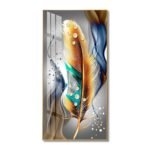 Bright Feather with a Golden touch Crystal porcelain painting Aluminum alloy frame with 5D Diamond