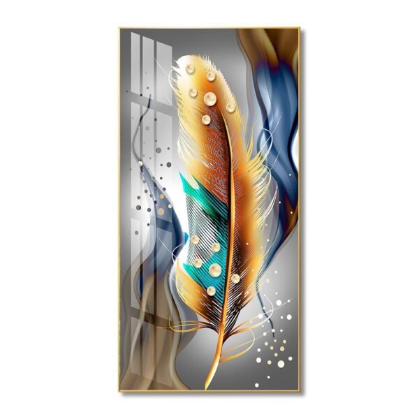 Bright Feather with a Golden touch Crystal porcelain painting Aluminum alloy frame with 5D Diamond