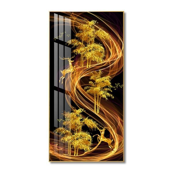 The Golden Deer and Tree Crystal porcelain painting Aluminum alloy frame with 5D Diamond