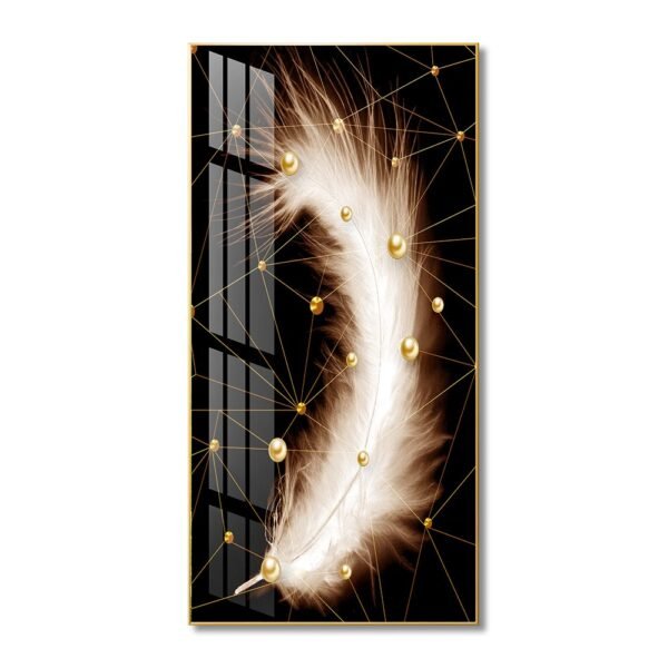 Bright Feather with a Golden touch Crystal porcelain painting Aluminum alloy frame with 5D Diamond