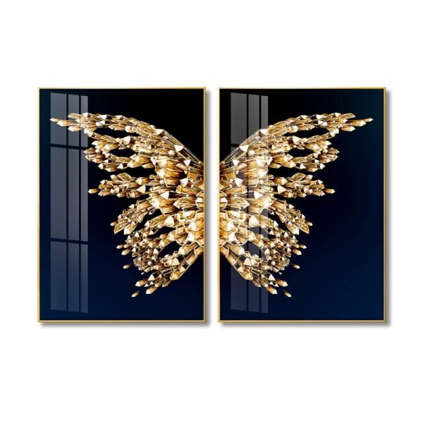 The Golden Butterfly 2 piece Crystal porcelain painting with Aluminum alloy frame and 5D Diamond