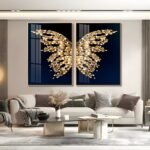 The Golden Butterfly 2 piece Crystal porcelain painting with Aluminum alloy frame and 5D Diamond - Image 2