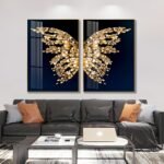 The Golden Butterfly 2 piece Crystal porcelain painting with Aluminum alloy frame and 5D Diamond - Image 4