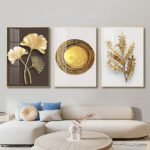 3 Piece Golden Nature Symbols Crystal porcelain painting Aluminum alloy frame - Image 5