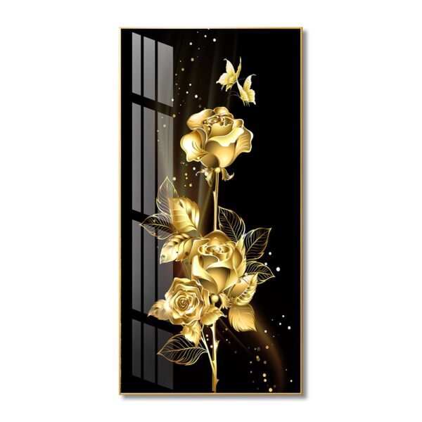 Golden Abstract Flower Crystal porcelain painting Aluminum alloy frame with 5D Diamond