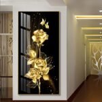 Golden Abstract Flower Crystal porcelain painting Aluminum alloy frame with 5D Diamond - Image 4