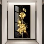 Golden Abstract Flower Crystal porcelain painting Aluminum alloy frame with 5D Diamond - Image 3