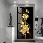 Golden Abstract Flower Crystal porcelain painting Aluminum alloy frame with 5D Diamond - Image 2