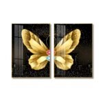 The Golden Butterfly 2 piece Crystal porcelain painting with Aluminum alloy frame and 5D Diamond