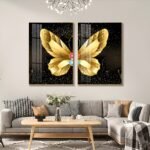 The Golden Butterfly 2 piece Crystal porcelain painting with Aluminum alloy frame and 5D Diamond - Image 5