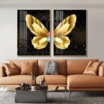 The Golden Butterfly 2 piece Crystal porcelain painting with Aluminum alloy frame and 5D Diamond - Image 4