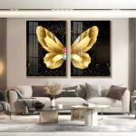 The Golden Butterfly 2 piece Crystal porcelain painting with Aluminum alloy frame and 5D Diamond - Image 3