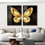The Golden Butterfly 2 piece Crystal porcelain painting with Aluminum alloy frame and 5D Diamond - Image 2