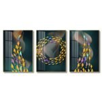 3 piece Beautiful Fish Abstract Crystal porcelain painting with Aluminum alloy frame and 5D Diamond