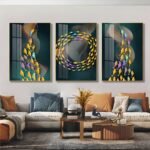 3 piece Beautiful Fish Abstract Crystal porcelain painting with Aluminum alloy frame and 5D Diamond - Image 4
