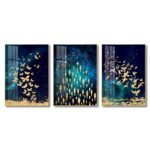 3 piece Golden Butterfly, Fish and Birds Crystal porcelain painting with Aluminum alloy frame and 5D Diamond