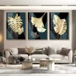 3 piece Golden leaf Crystal porcelain painting with Aluminum alloy frame and 5D Diamond - Image 5