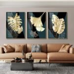 3 piece Golden leaf Crystal porcelain painting with Aluminum alloy frame and 5D Diamond - Image 4