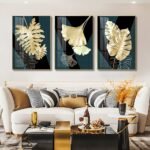 3 piece Golden leaf Crystal porcelain painting with Aluminum alloy frame and 5D Diamond - Image 3