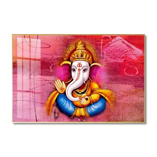 Lord Gunesha Hindu Vastu Shastra Crystal Porcelain painting with Aluminium Alloy Frame