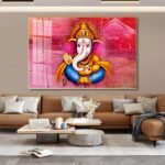 Lord Gunesha Hindu Vastu Shastra Crystal Porcelain painting with Aluminium Alloy Frame - Image 5