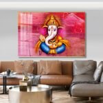 Lord Gunesha Hindu Vastu Shastra Crystal Porcelain painting with Aluminium Alloy Frame - Image 4