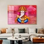 Lord Gunesha Hindu Vastu Shastra Crystal Porcelain painting with Aluminium Alloy Frame - Image 3