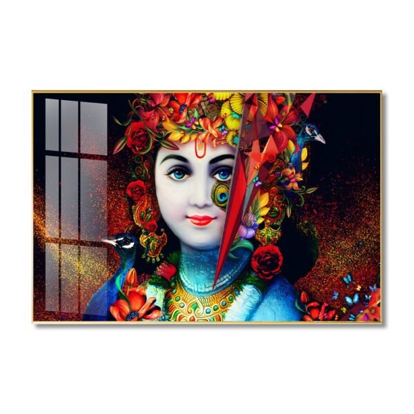 Lord Krishna; Hindu God Crystal Porcelain painting with Aluminium Alloy Frame