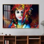 Lord Krishna; Hindu God Crystal Porcelain painting with Aluminium Alloy Frame - Image 5